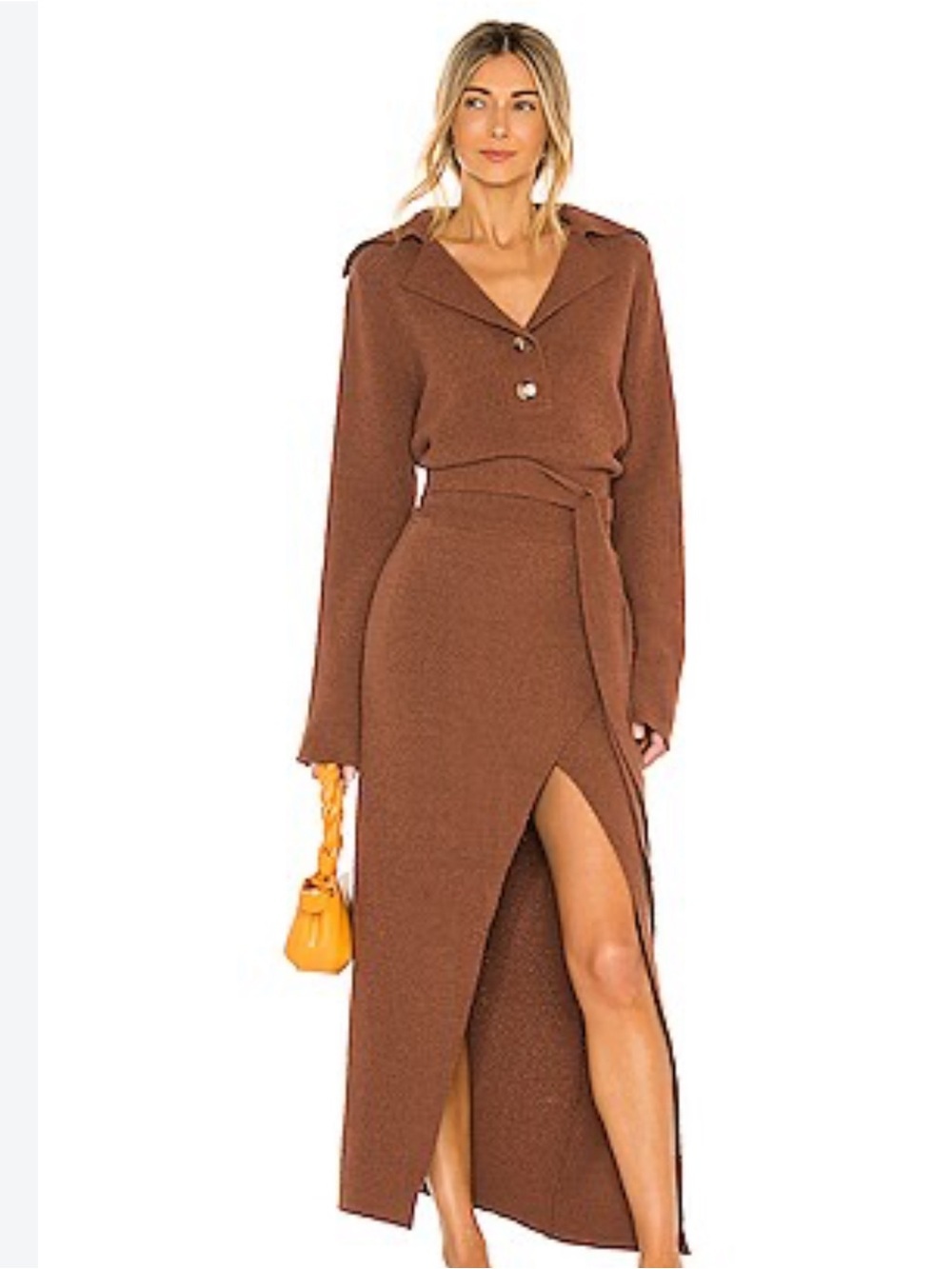 BNWT NANUSHKA $370 Ainsley Mock Wrap Midi Skirt Boucle Fabric in Nutmeg S